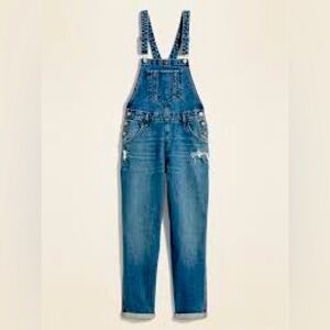 Old Navy Distressed Boyfriend Jean Overalls for Women Size 14